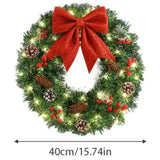 Guirlanda de Natal com Laço Vermelho Coroa Iluminada Merry Christmas Tazmo