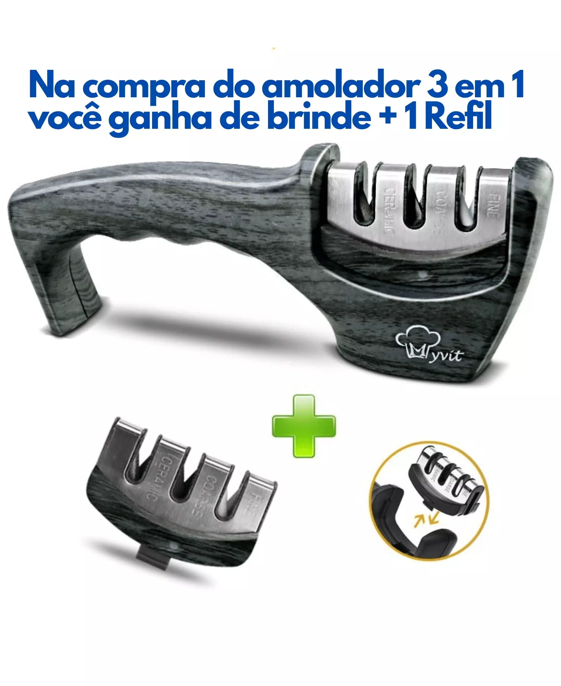 AMOLADOR DE FACAS 3 EM 1 DENVER - AFIADOR FACA E TESOURA.