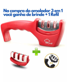 AMOLADOR DE FACAS 3 EM 1 DENVER - AFIADOR FACA E TESOURA. 