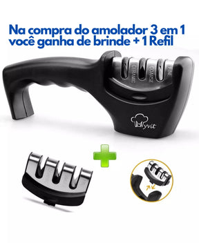AMOLADOR DE FACAS 3 EM 1 DENVER - AFIADOR FACA E TESOURA. 