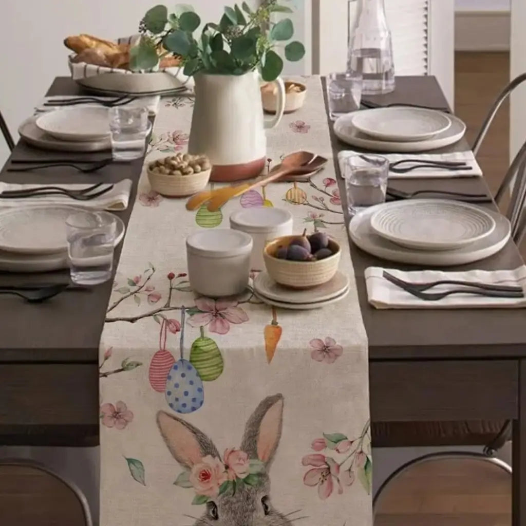 Caminho de mesa coelho de páscoa linho páscoa feliz decoração sala de jantar