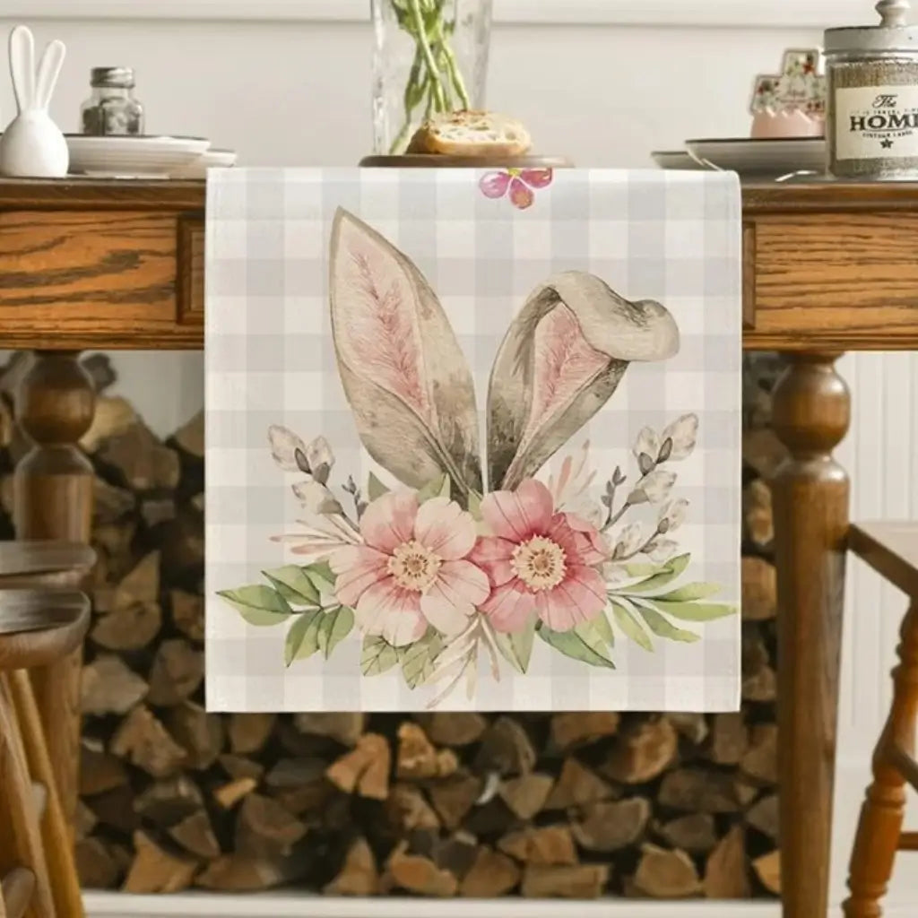 Caminho de mesa coelho de páscoa linho páscoa feliz orelha de coelho rosa 