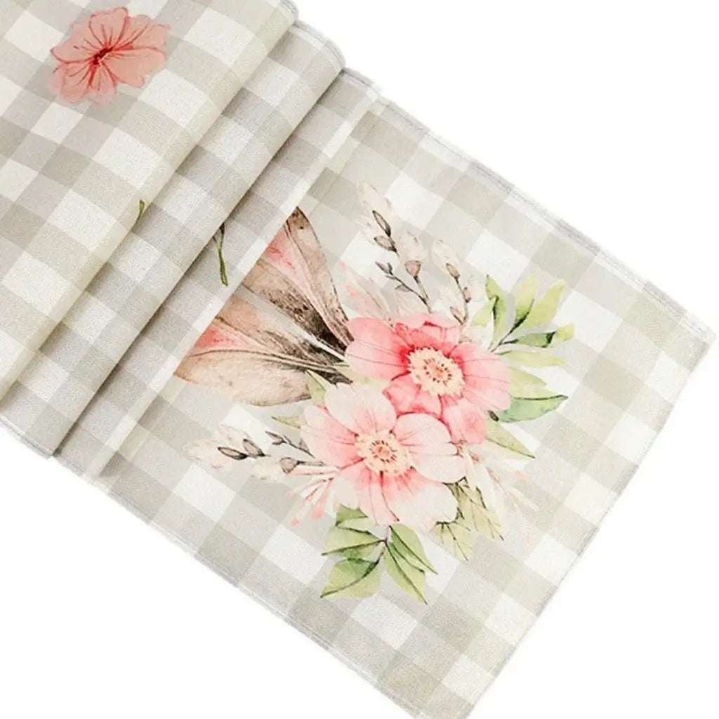 Caminho de mesa coelho de páscoa linho páscoa feliz floral com orelha de coelho 