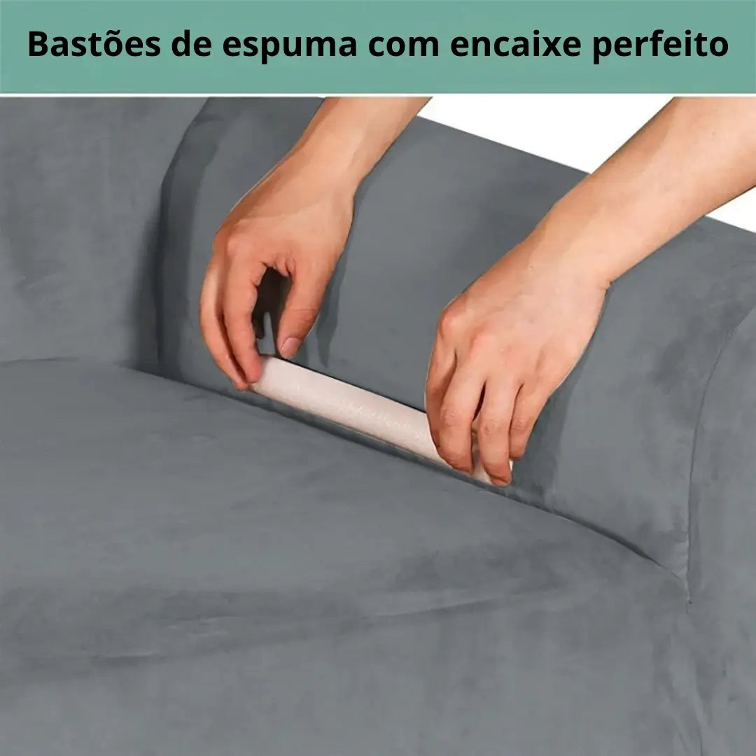Capa de sofá de veludo com elastano yumme bastões de espuma para encaixe perfeito 