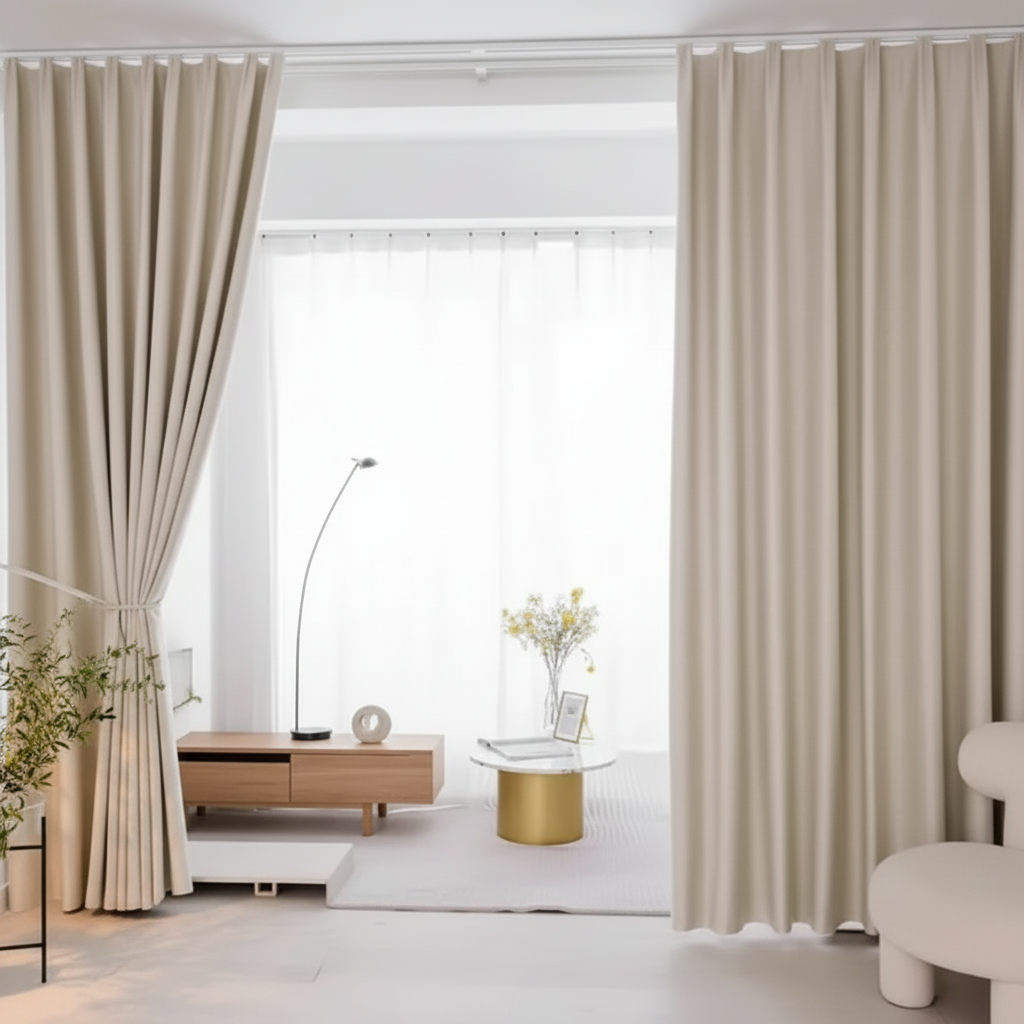 Cortina de Linho Blackout Para Sala de Estar Eleganza Bege Decoração Casa Loja Tazmo 
