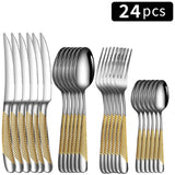 Jogo de Talheres Prata Dourado 24PÇ
