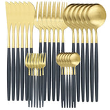 Jogo de Talheres Preto Dourado 30PÇ