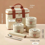 Kit Marmita Térmica Bege 4PÇ (2pç 600ml + 2pç 400ml + 1 Talher + Bolsa Térmica)