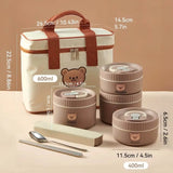 Kit Marmita Térmica Marrom 4PÇ (2pç 600ml + 2pç 400ml + 1 Talher + Bolsa Térmica)