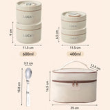 Bolsa Térmica Marmita Bege 4PÇ (2pç 600ml + 2pç 400ml + 1 Talher + Bolsa Térmica)