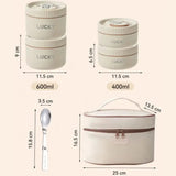 Kit Marmita Térmica Bege 4PÇ (2pç 600ml + 2pç 400ml + 1 Talher + Bolsa Térmica)