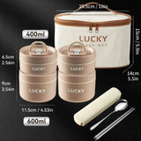 Kit Marmita Térmica Marrom 4PÇ (2pç 600ml + 2pç 400ml + 1 Talher + Bolsa Térmica)