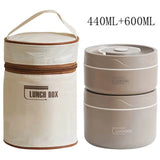 Kit Marmita Térmica Marrom 2PÇ (1pç 600ml + 1pç 440ml + Bolsa Térmica)