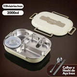 Marmita Térmica de Inox 5 Divisórias Bege (2000ml)
