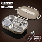 Marmita Térmica de Inox 5 Divisórias Marrom (2000ml)