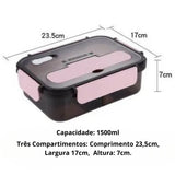 Marmita Térmica Rosa 1500ml (3 Compartimentos)