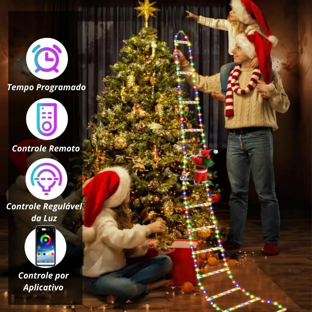 Papai Noel na Escada Decoração de Natal Luz Led Merry Christmas Enfeites Para Árvore de Natal 