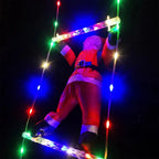 decoração natal papai noel na escada loja tazmo casa aceso a noite com luz led colorida 