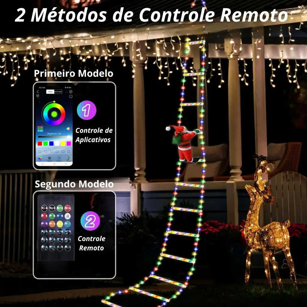 Papai Noel na Escada Decoração de Natal Luz Led Merry Christmas Papai Noel Feliz Natal 