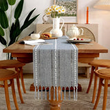 Passadeiras de Mesa com Borla Itacaré Trilho de Mesa Linho Algodão Tazmo