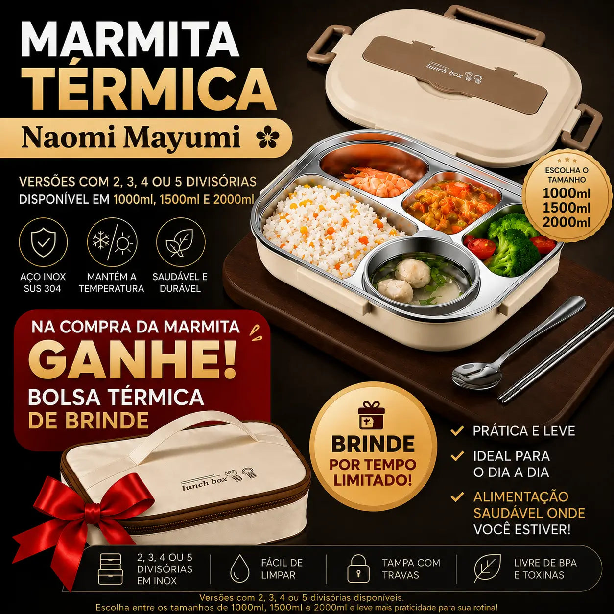 Promoção marmita térmica naomi mayumi ganhe uma bolsa-térmica de brinde tazmo casa