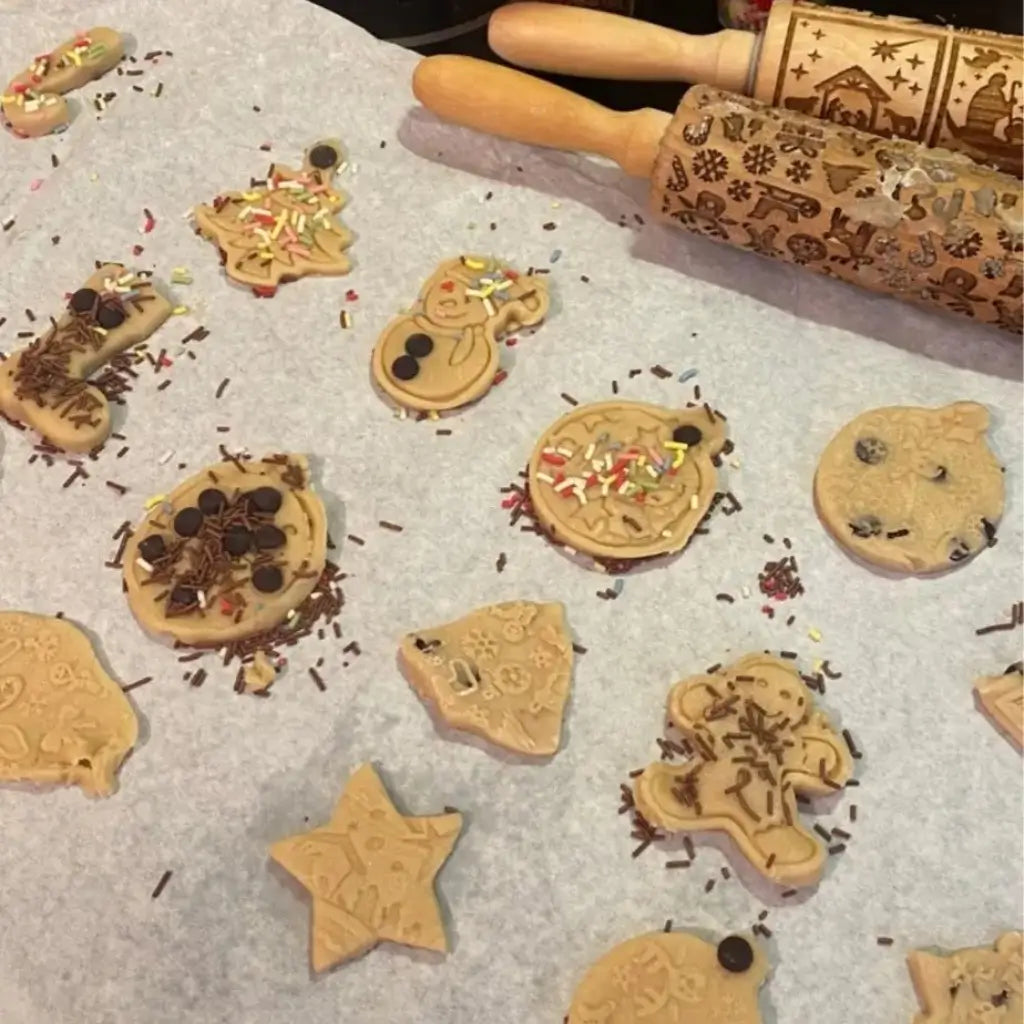 Rolo biscoito decorado de natal pino artesanal merry christmas cozinhando para família 