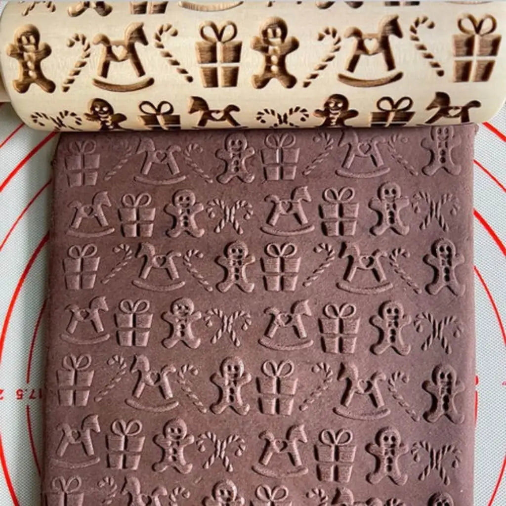Rolo massa biscoito decorado pino artesanal de madeira 5 designs culinária de natal 
