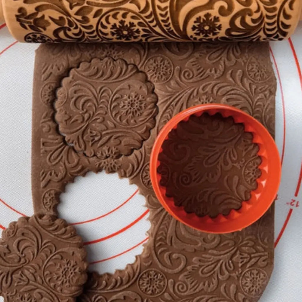 Rolo massa biscoito decorado pino artesanal de madeira 5 designs floral em de chocolate 