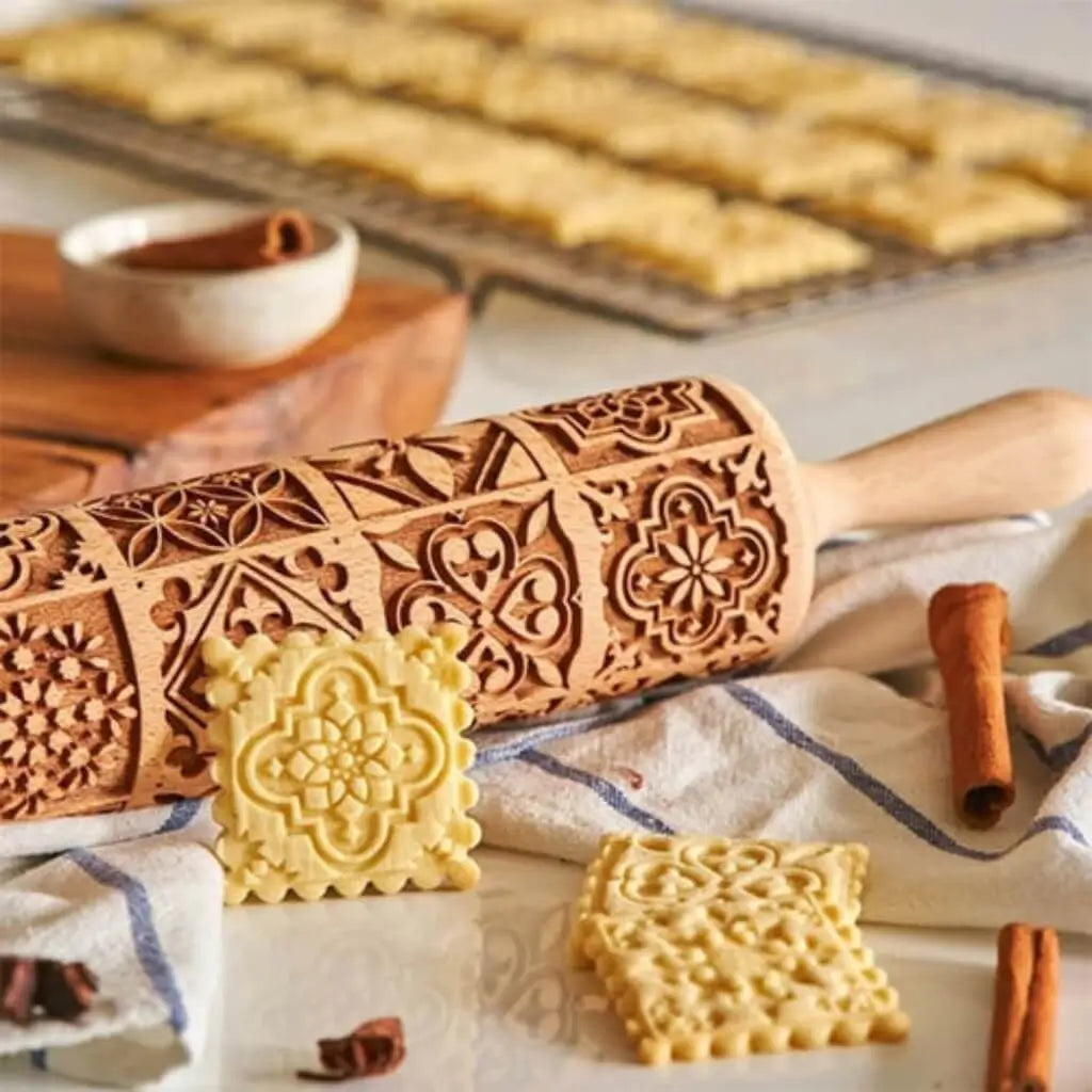 Rolo massa biscoito decorado pino artesanal de madeira 5 designs tazmo casa loja oficial 