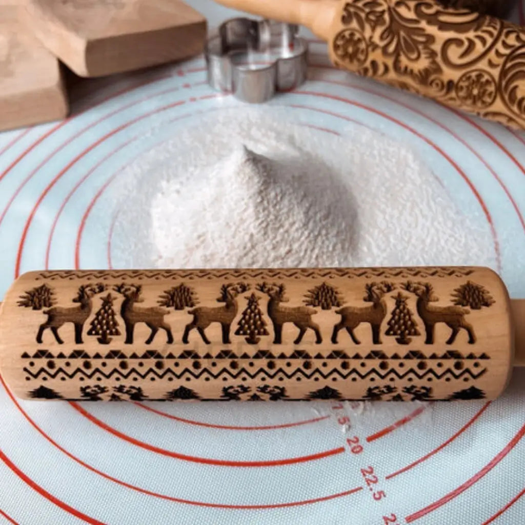 Rolo massa biscoito decorado pino artesanal de madeira 5 designs receitas de natal 