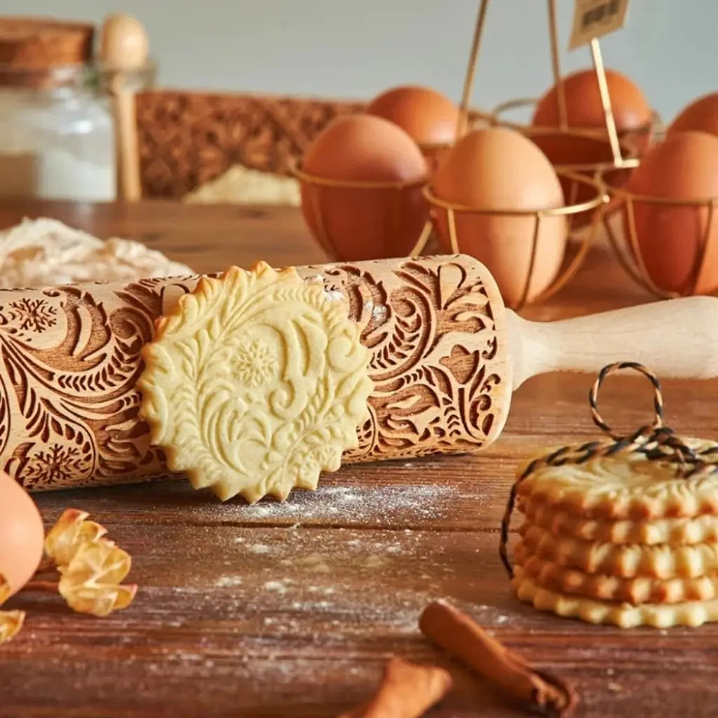 Rolo massa biscoito decorado pino artesanal de madeira 5 designs tazmo casa 