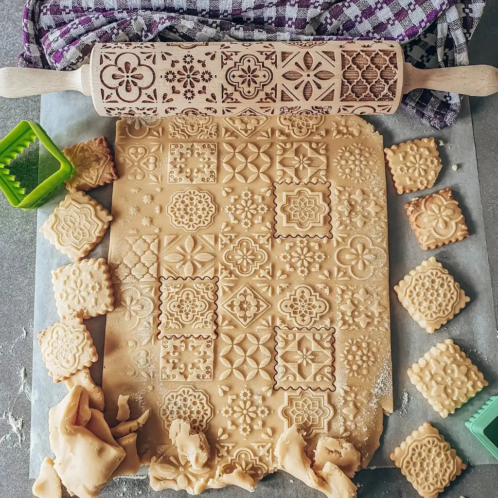 Rolo de massa biscoito decorado pino criativo treliça cozinha natalina 