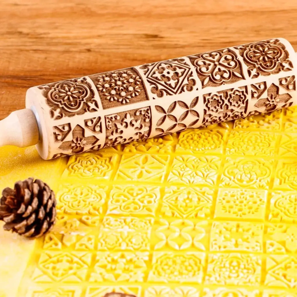 Rolo de massa biscoito decorado pino criativo treliça florais 