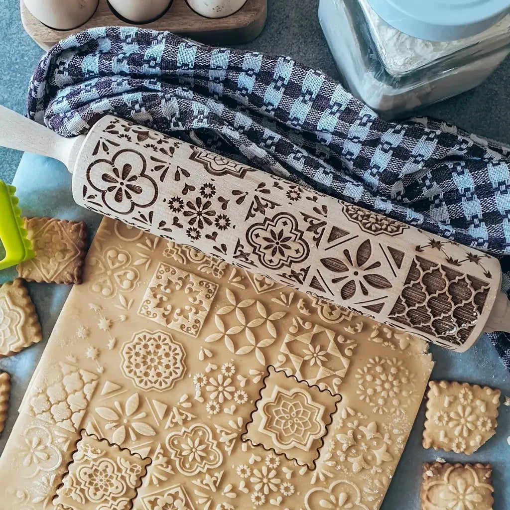 Rolo de massa biscoito decorado pino criativo treliça cozinha gourmet  