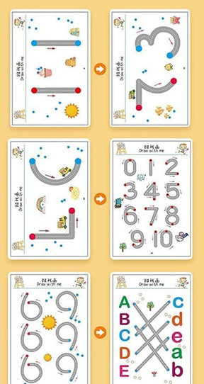 CADERNO DE TRAÇO E DESENHO INFANTIL MAGIC BOOK, APRENDENDO A ESCREVER O ALFABETO.