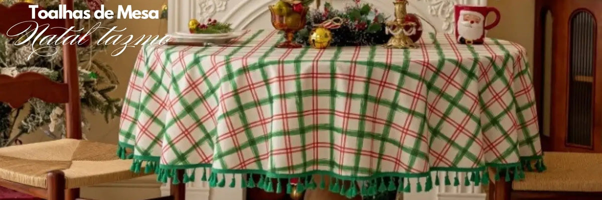 Toalha de Mesa de Natal Redonda Feliz Natal Loja Tazmo Casa