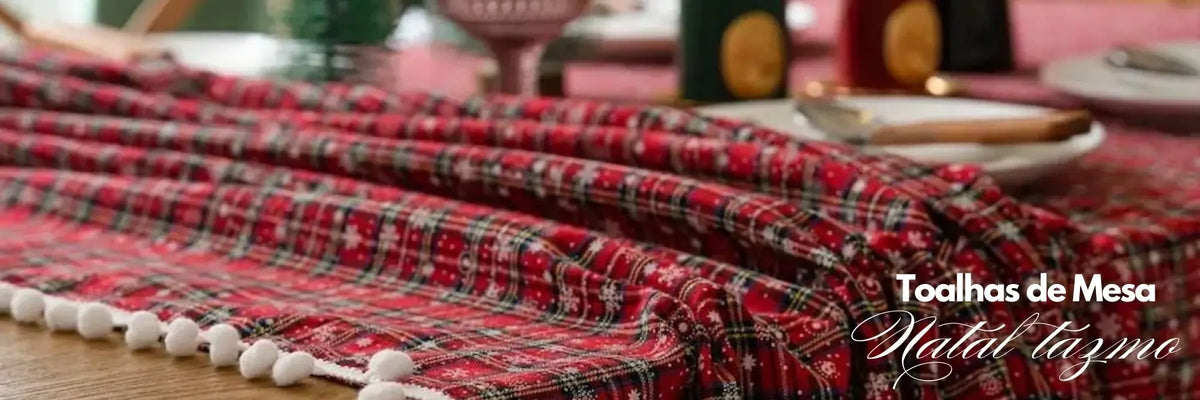 Toalha de Mesa de Natal Vermelha Mesa Posta de Natal Tazmo Casa