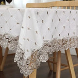 Bordado em Tecido Xadrez para Toalha de Mesa Branca