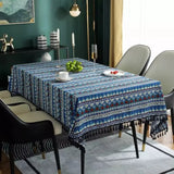 Toalha de Mesa Natal Boho Azul com Borla