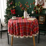 Toalha de Mesa Natal Redonda Xadrez com Franjas