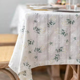 Toalha de Mesa em Linho Algodão com Borlas Floral White