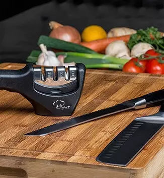 AMOLADOR DE FACAS 3 EM 1 DENVER - AFIADOR FACA E TESOURA. 