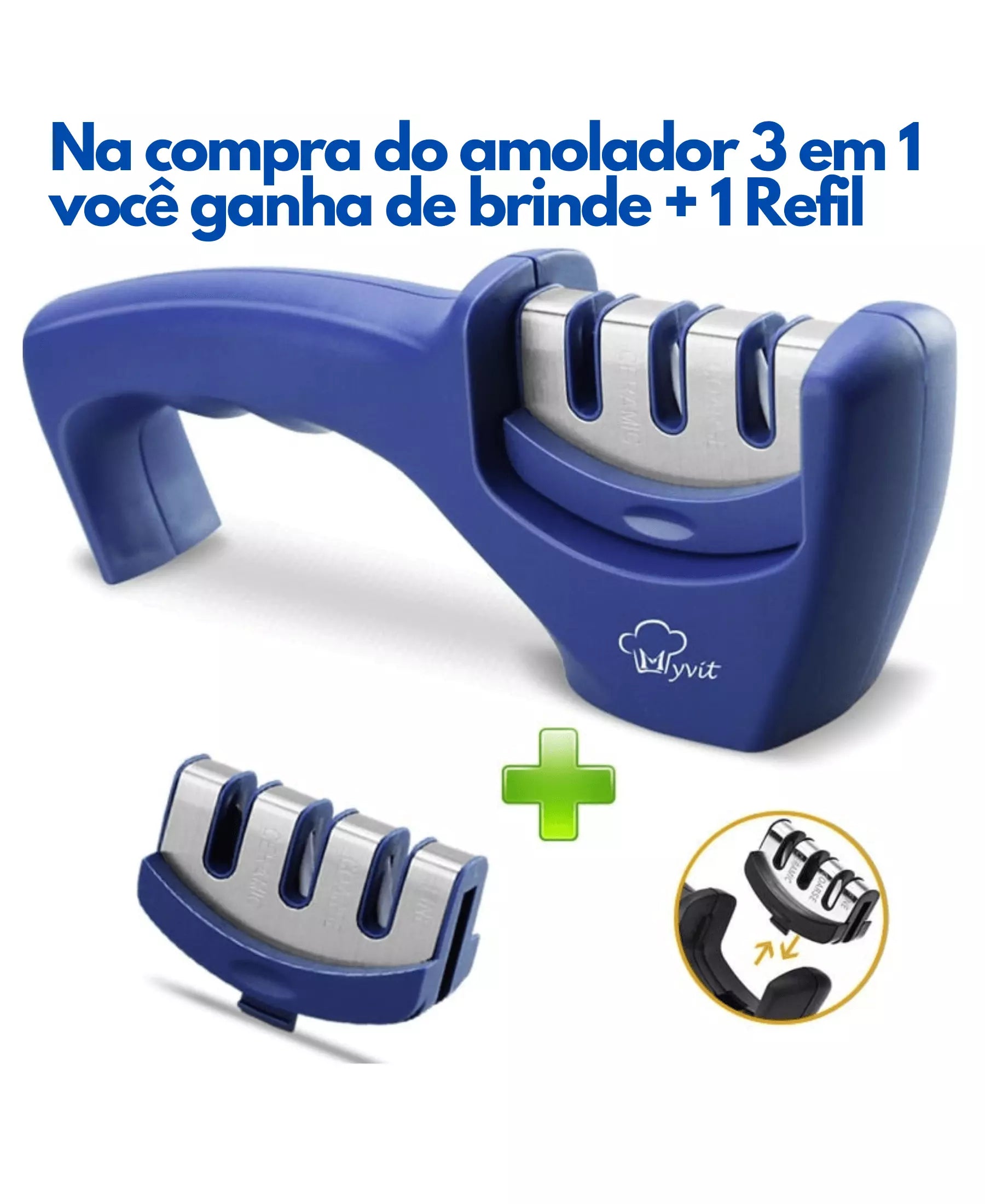 AMOLADOR DE FACAS 3 EM 1 DENVER - AFIADOR FACA E TESOURA. 