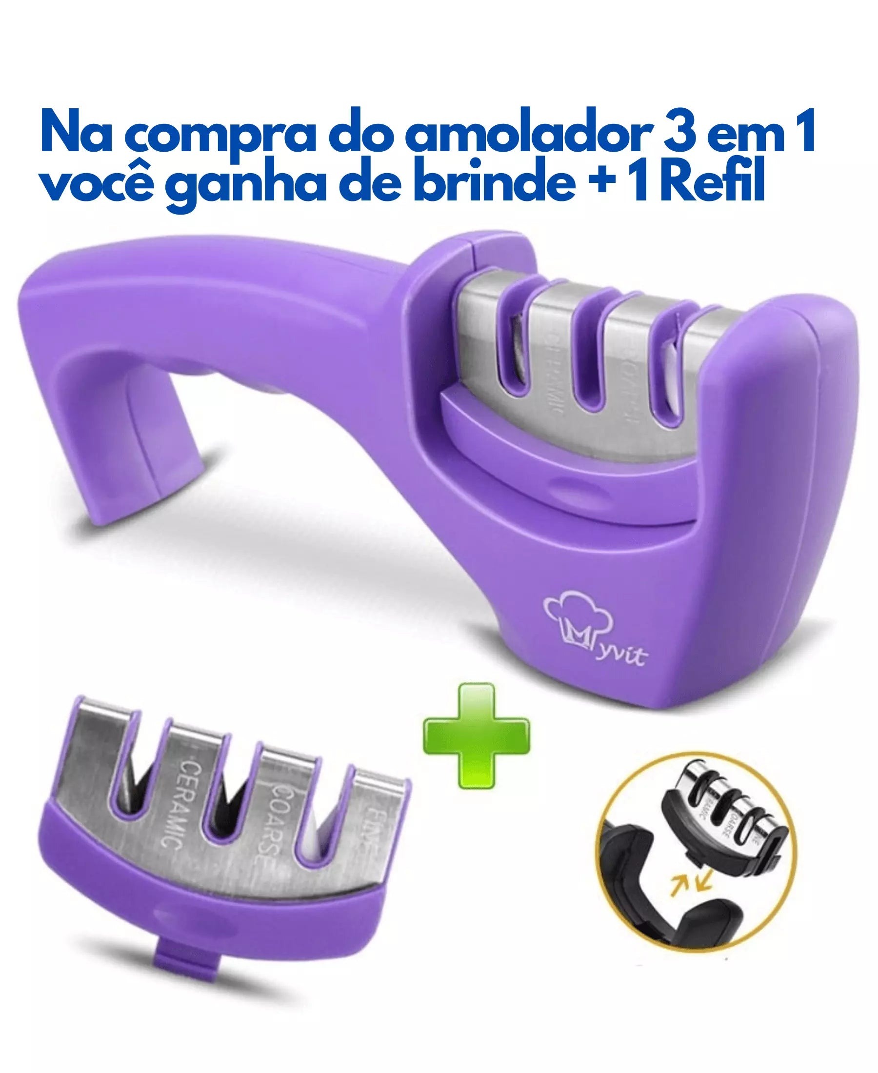 AMOLADOR DE FACAS 3 EM 1 DENVER - AFIADOR FACA E TESOURA. 