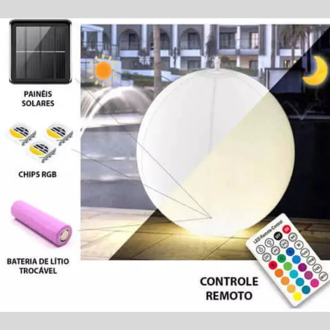 Bola led solar iluminação flutuante Impermeável decoração jardim autonomia de 20 horas 