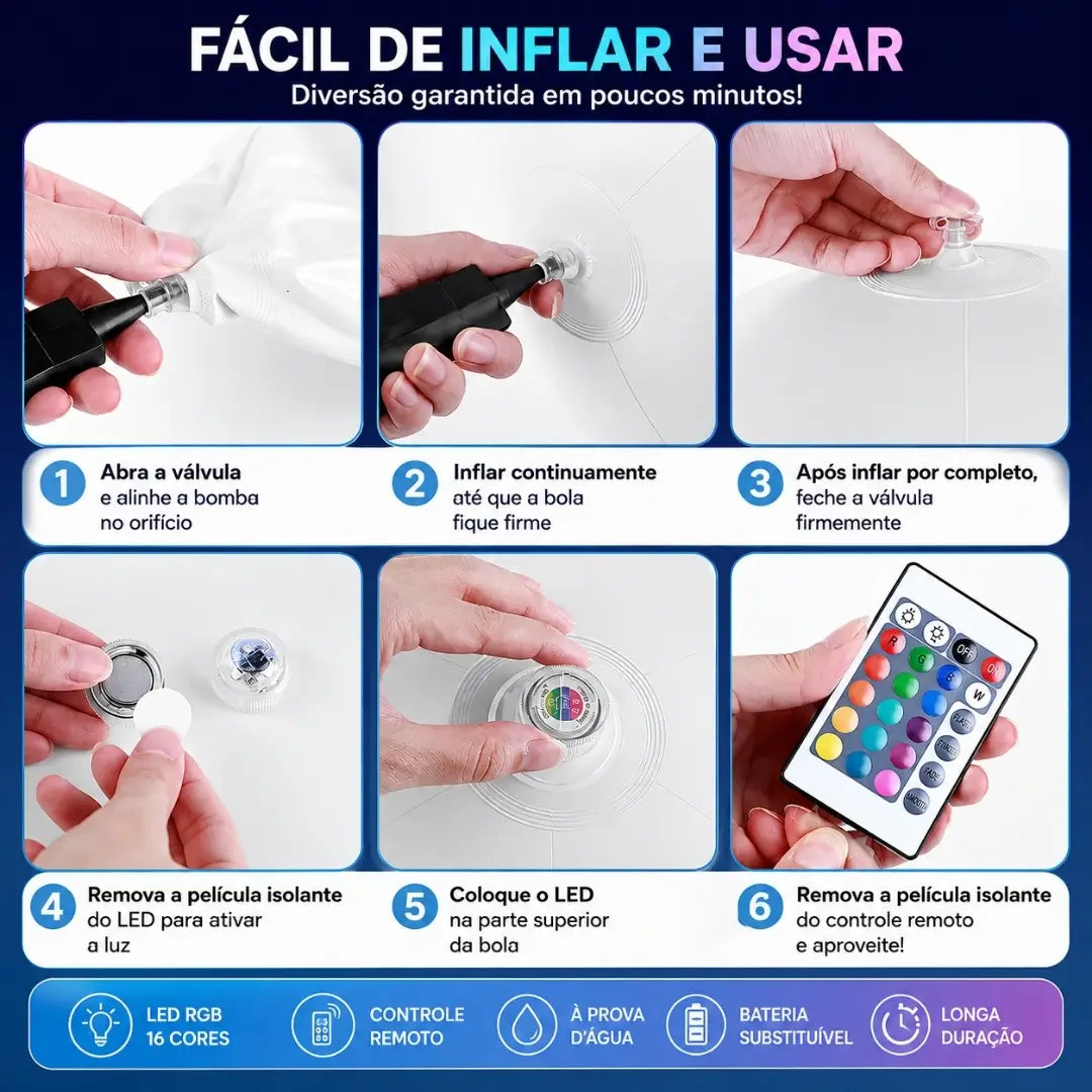 Bola led solar iluminação flutuante Impermeável decoração jardim fácil de inflar e usar