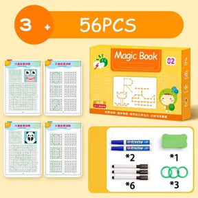 CADERNO DE TRAÇO E DESENHO INFANTIL MAGIC BOOK, APRENDENDO A ESCREVER O ALFABETO.