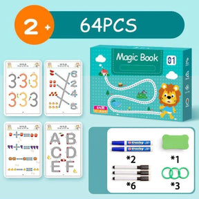CADERNO DE TRAÇO E DESENHO INFANTIL MAGIC BOOK, APRENDENDO A ESCREVER O ALFABETO.
