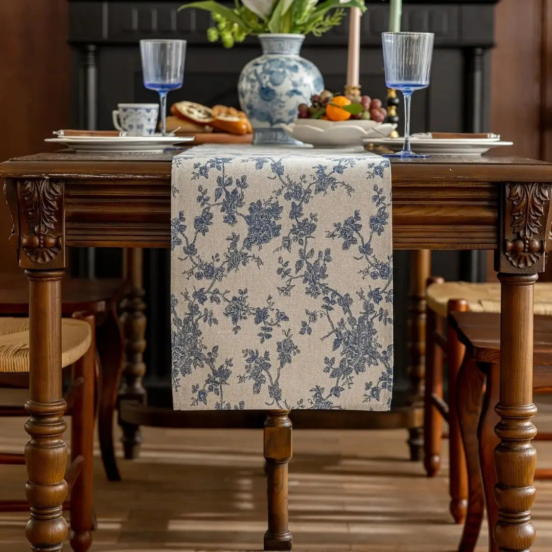 Caminho de mesa royal blue trilho floral orquídea vintage para mesa de jantar rustica