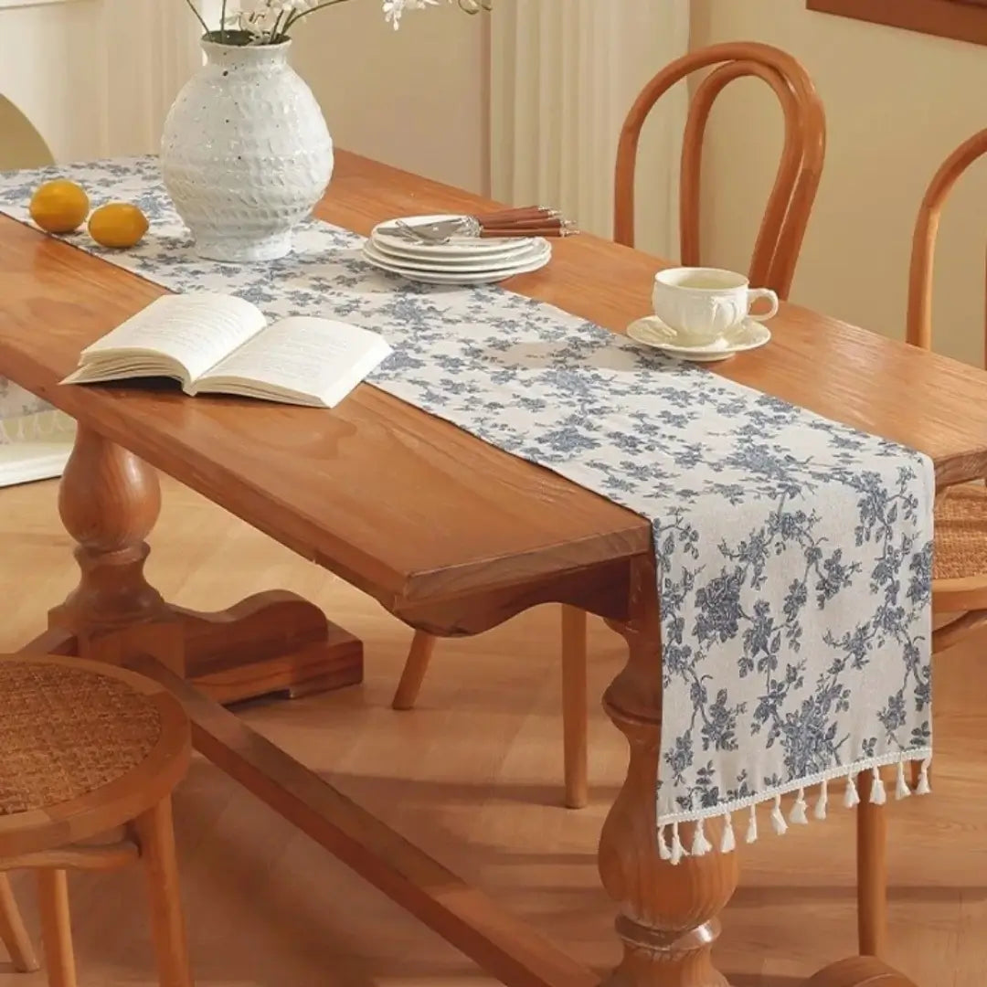 Caminho de mesa royal blue trilho floral orquídea vintage mesa posta decoração loja tazmo casa 